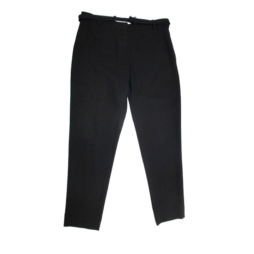 Victoria Beckham Womens Black Gabardine Wool Dress Pants Crepe Belted Trousers 8